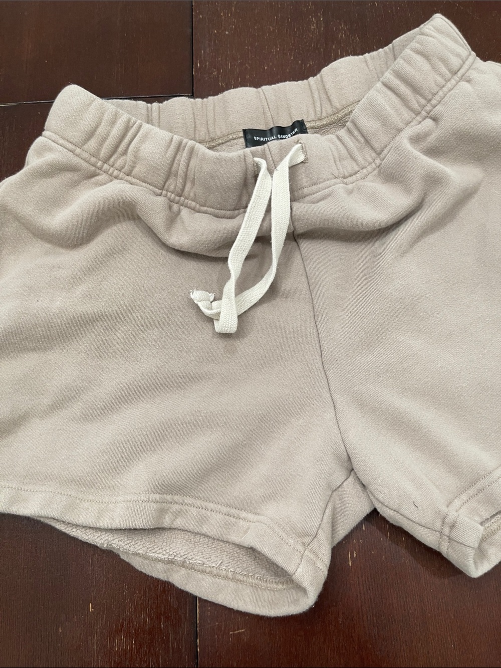Spiritual Gangster Beige Fleece Drawstring Shorts